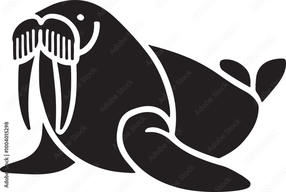Walrus Vector Silhouette, Walrus Illustration, Walrus Art Hand Drawn Line Art, black and white illustration of a fish