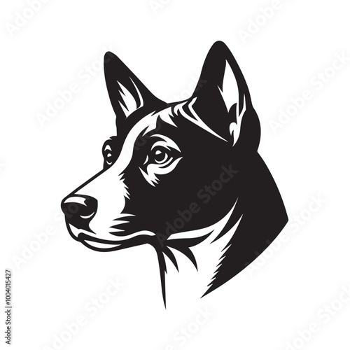 Basenji Dog Face Clipart Design - Dog Head Logo - Basenji Vector illustration in black and white

 photo