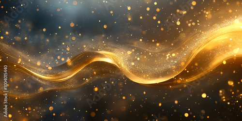 Golden Light Particles Flowing in Abstract Wave Form