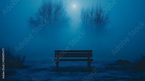 Wallpaper Mural Misty urban park at twilight with trees and benches disappearing into the dense fog Torontodigital.ca