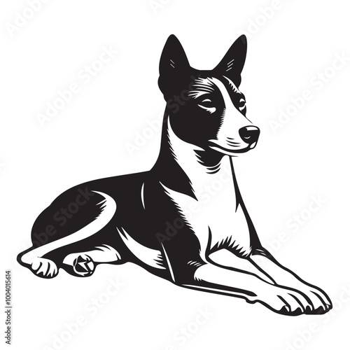 Basenji Dog Sitting Vector illustration black and white

