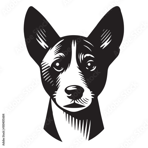 Basenji Dog Face Clipart Design - Dog Head Logo - Basenji Vector illustration in black and white

 photo