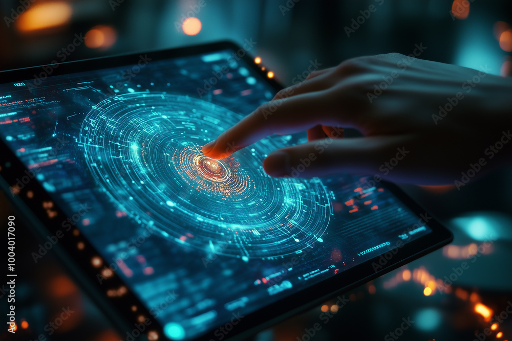 A person analyzing betting odds on their tablet, with an AI hologram assisting by generating predictions and displaying trends on a futuristic digital interface A person analyzing betting odds on their tablet, with an AI hologram assisting by generating predictions and displaying trends on a futuristic digital interface