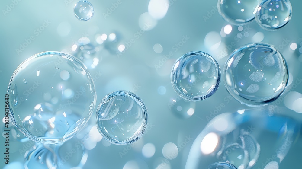 A cluster of air bubbles hovers above the deep blue sea, dotted with countless tiny water droplets.