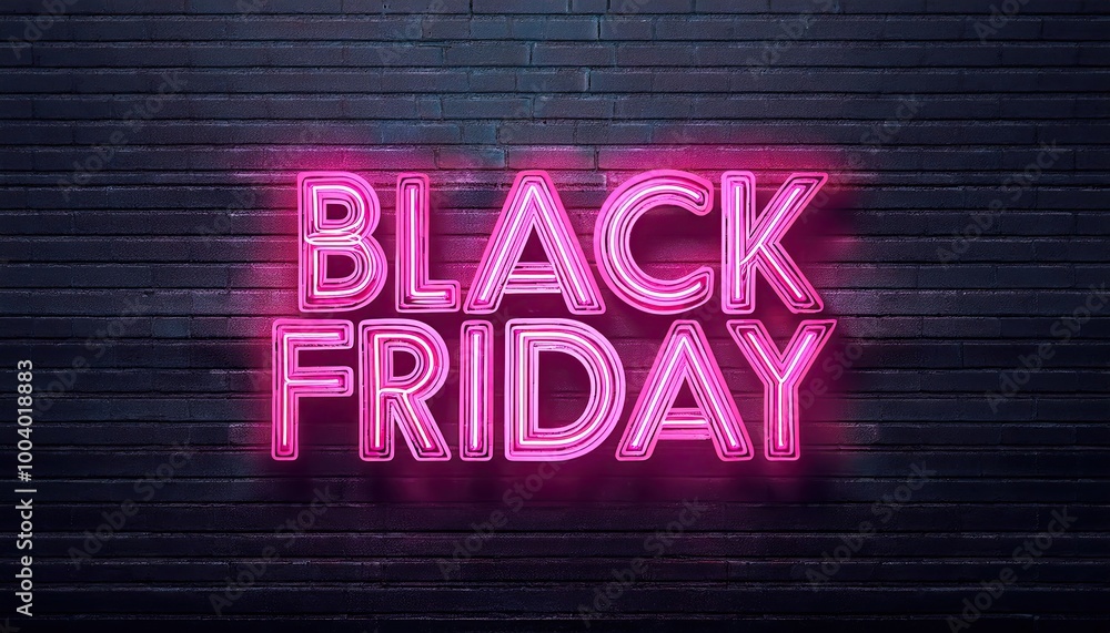 Obraz premium Sale pink neon board with Black Friday inscription on dark background 