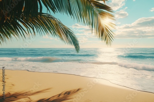 Tranquil Tropical Beach with Soft Waves and Sunshine