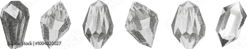 3D vector gradient geometric shapes with noise effect. Cube, cylinder, triangle, rhombus with grainy dot texture.