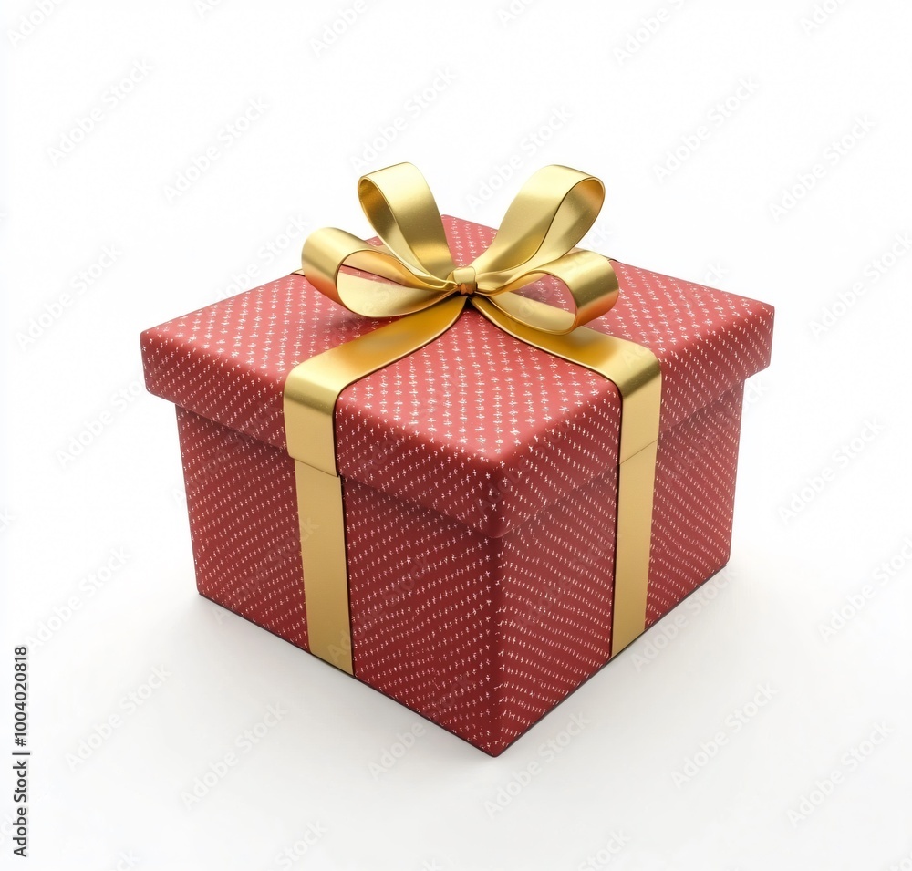 Obraz premium Red gift box isolated on white, perfect for Christmas presents or birthday surprises