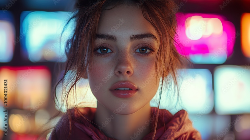 Close-Up Portrait of a Woman with Freckles and Pink Lips Close-Up Portrait of a Woman with Freckles and Pink Lips