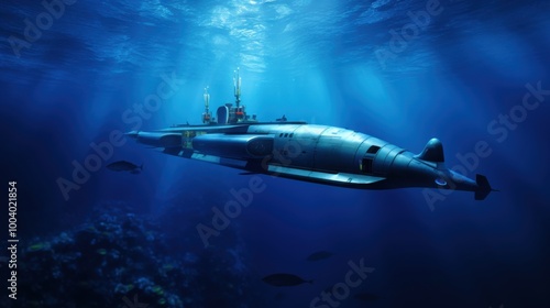 Wallpaper Mural A sleek submarine glides silently through the deep blue ocean, showcasing the mysterious beauty and vastness of the underwater world. Torontodigital.ca