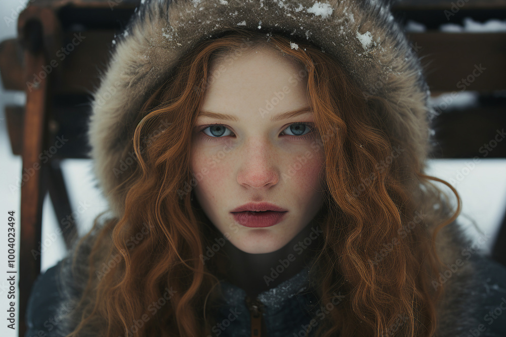 Fototapeta premium People spending winter time vacation holidays at nature street forest mountains, Generative AI