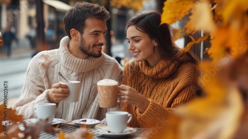 Couple enjoying coffee and a moment together on an autumn day
