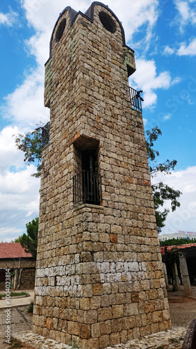 Stone-made clock tower in the Olbia Bazaar on the Akdeniz University Campus in Antalya