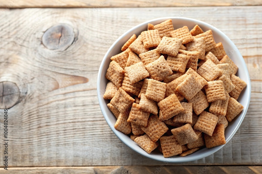 Yummy breakfast cereal squares in bowl isolated on white background, extreme close-up Yummy breakfast cereal squares in bowl isolated on white background, extreme close-up
