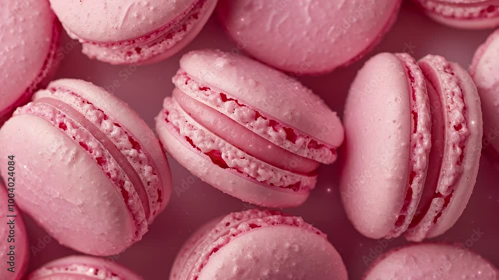 Close up of love macaron background, top view. Photorealistic high resolution macro photography for advertising or food design.