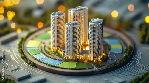 Urban skyline with illuminated electronic circuit board