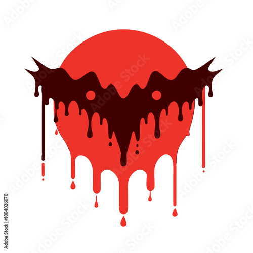 Dripping Blood Bat Silhouette Against Red Moon