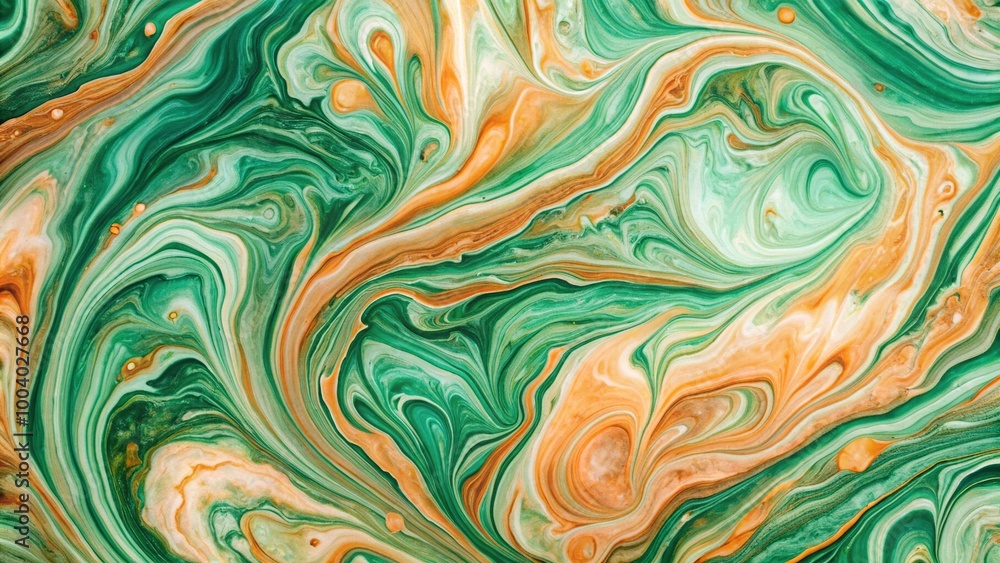 Wide-angle abstract swirling marble texture in green and peach tones Wide-angle abstract swirling marble texture in green and peach tones