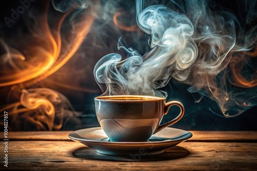 Wide-angle artistic coffee cup with mesmerizing smoke effects