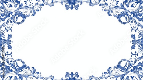 Simple Blue border with Ornamental Edges and White Background