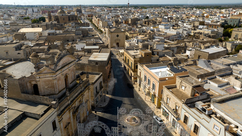 Aerial view of the small church of San Leonardo located in Manduria, in the province of Taranto, Italy. It is located in the main street of the city. photo