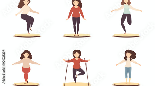 Woman Practicing Exercise Balance Position in Cartoon Style