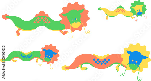 空を優雅に泳ぐ辰（龍）のアイコンのセット