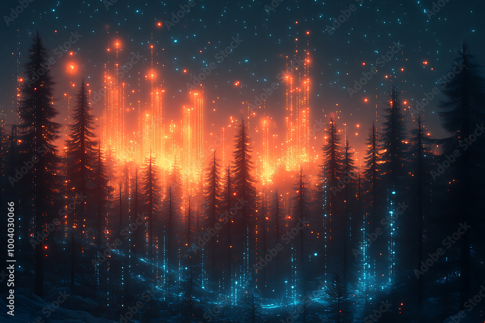 illustration featuring digital abstract technology with space for titles, layered over a forest background. Ideal for tech design concepts.
illustration featuring digital abstract technology with space for titles, layered over a forest background. Ideal for tech design concepts.