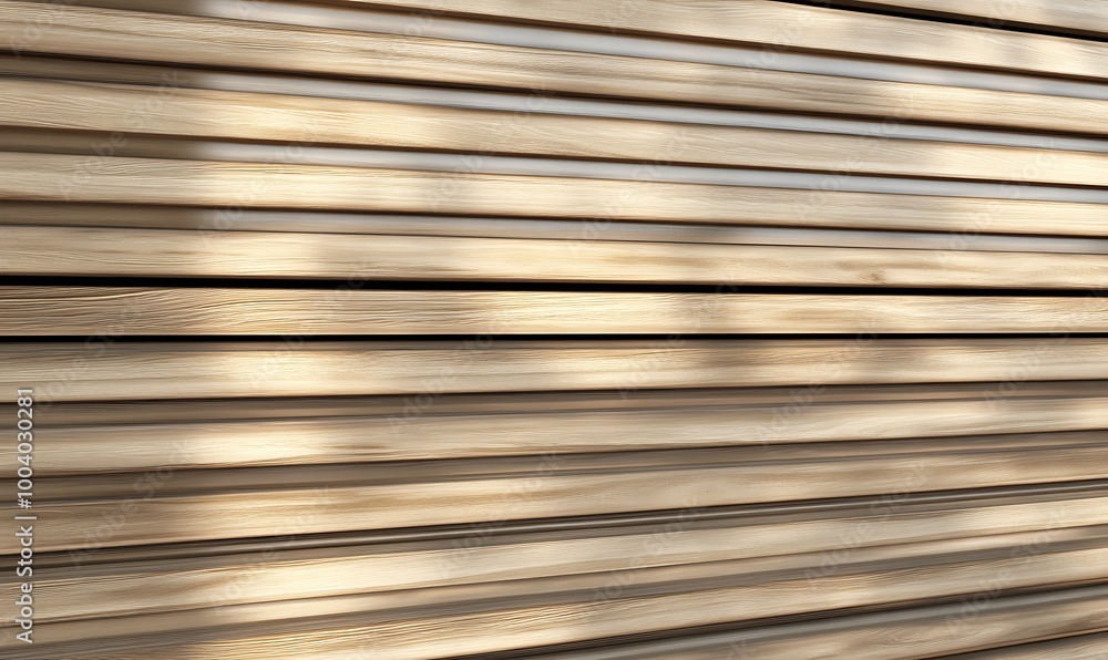  Wooden wall. Texture of wood panels. Pattern of slats with horizontal stripes. Modern interior fences and partitions used in architecture. Cladding from boards is a building material. 
