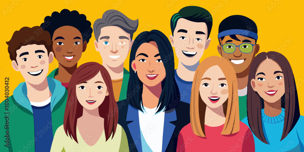 Company of modern happy teenagers friends. A group of school or college students. Portrait of young people, guys and girls
Company of modern happy teenagers friends. A group of school or college students. Portrait of young people, guys and girls