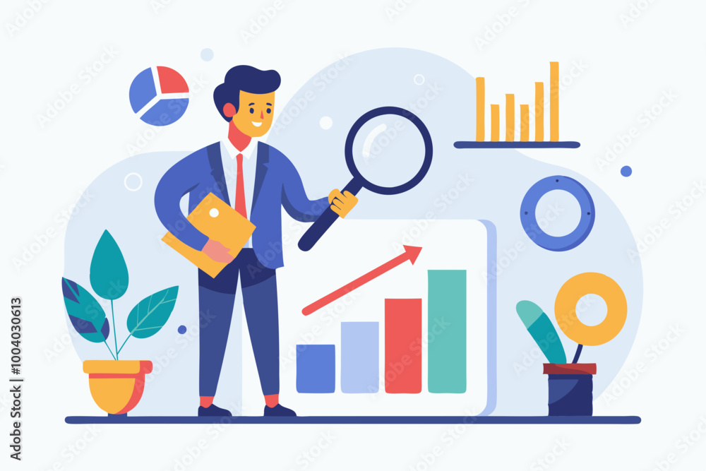 Data analysis chart and report, financial research or analyze information for marketing insight, analytics or optimization diagram, smart information, businessman analyze data with magnifying glass. Data analysis chart and report, financial research or analyze information for marketing insight, analytics or optimization diagram, smart information, businessman analyze data with magnifying glass.