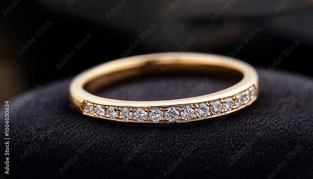 Elegant gold ring with diamonds, black velvet cushion. Elegant gold ring with diamonds, black velvet cushion.