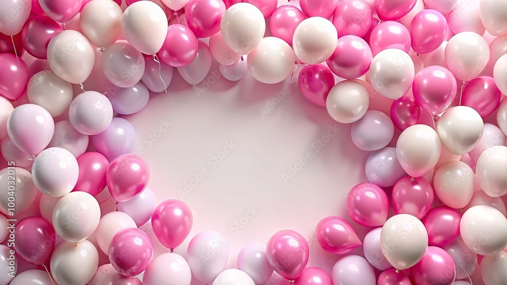 Wide-Angle frame of pink and white balloons on white background Wide-Angle frame of pink and white balloons on white background
