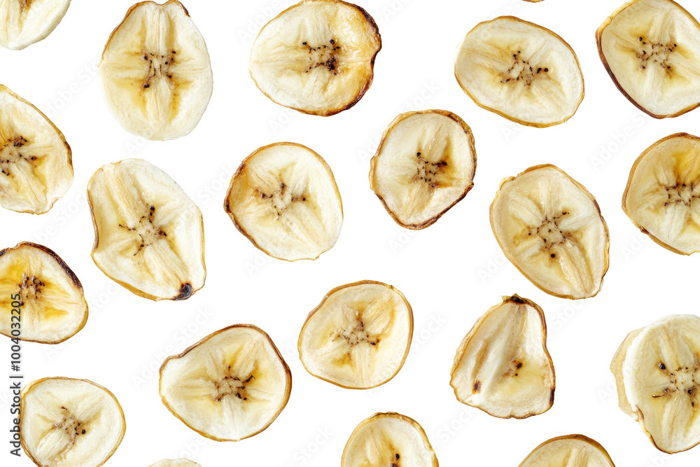 Thinly sliced dehydrated bananas ,Isolated on transparent background Thinly sliced dehydrated bananas ,Isolated on transparent background