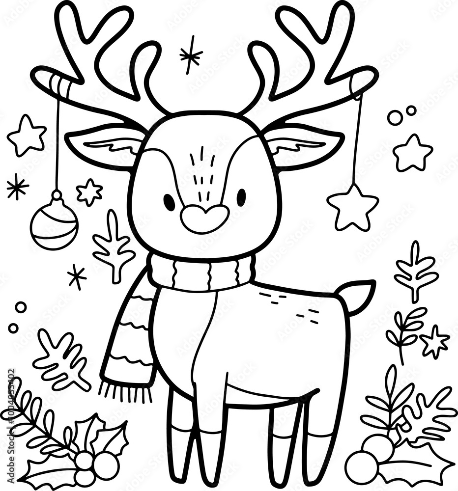 Christmas, cute bear and deer hand drawn illustration, Christmas and New Year greeting card elements Christmas, cute bear and deer hand drawn illustration, Christmas and New Year greeting card elements