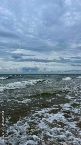 Waves rolling on the Baltic Sea coast. Seascape. Latvia