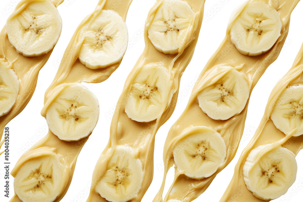 Sliced banana with creamy peanut butter spread ,Isolated on transparent background