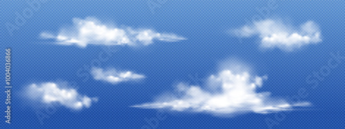 Set of realistic clouds on a transparent background.  