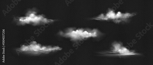 Set of realistic clouds on a transparent background.  