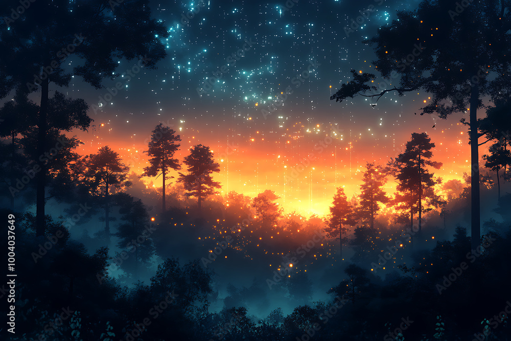 Fototapeta premium Forest background Vector illustration and space for other titles, technology digital abstract technology. Digital line design concept. Vector illustration on the background