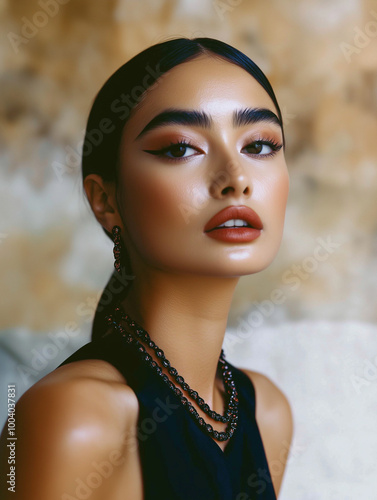 A close-up of a woman with ...