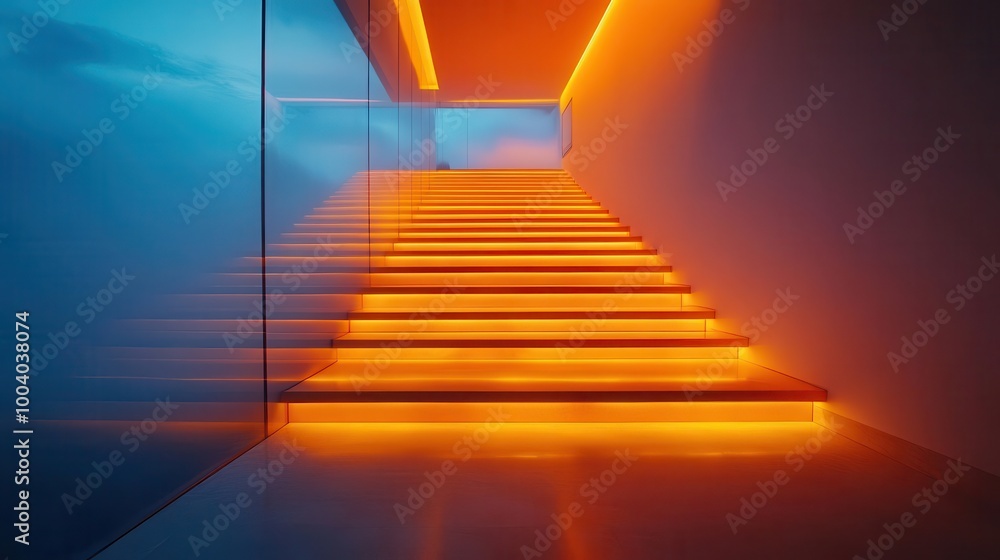a modern apartments staircase features glowing led lights sleek glass balustrades and warm wooden steps creating a stylish and inviting interior design a modern apartments staircase features glowing led lights sleek glass balustrades and warm wooden steps creating a stylish and inviting interior design