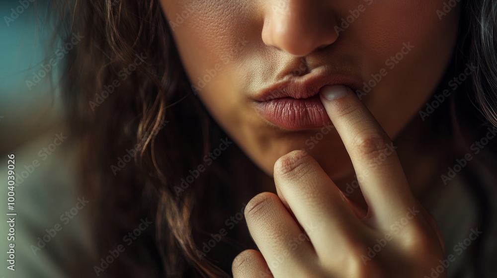 woman Biting Lip and Fidgeting with Hand woman Biting Lip and Fidgeting with Hand