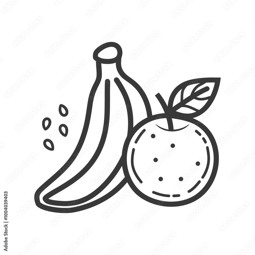 Line Drawing of a Banana and Apple with Seeds Line Drawing of a Banana and Apple with Seeds