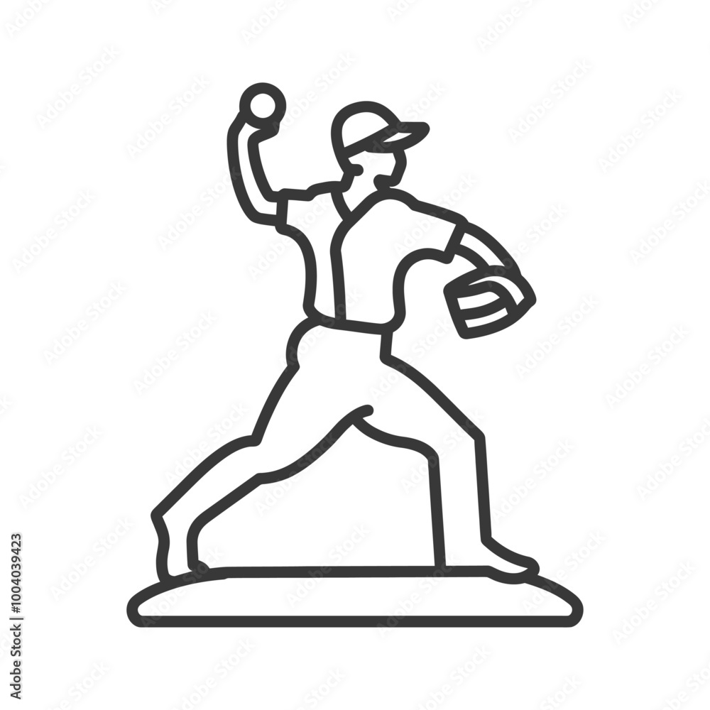 Line drawing of a baseball pitcher throwing a ball Line drawing of a baseball pitcher throwing a ball
