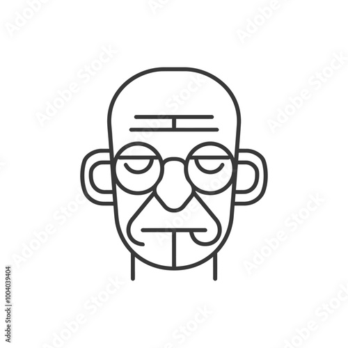 Line drawing of a bald man with glasses and a drooping mouth