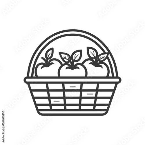 Line Drawing of a Basket with Three Apples