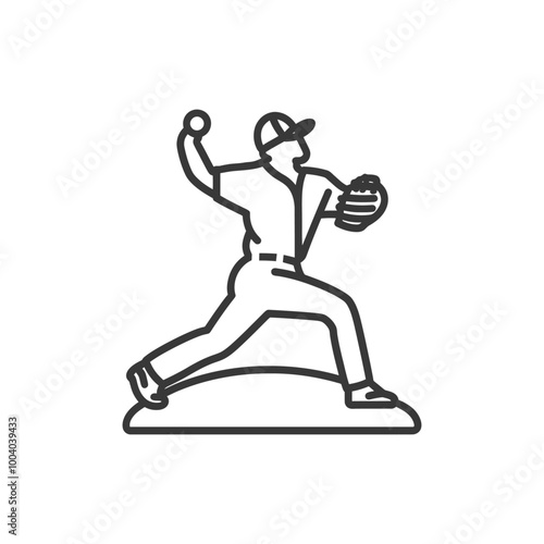 Line drawing of a baseball pitcher throwing a pitch