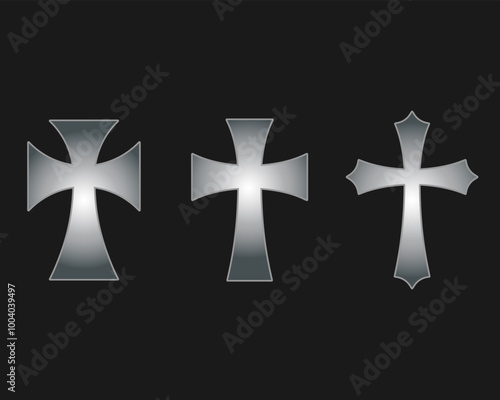 Cross vector shape symbol. Christianity sign. Christian religion icon. Catholic and protestant faith logo or image. Teutonic crusader label. Gothic crusade crucifix.