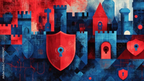 The concept of digital security awareness in vigilant red and secure blue colors photo